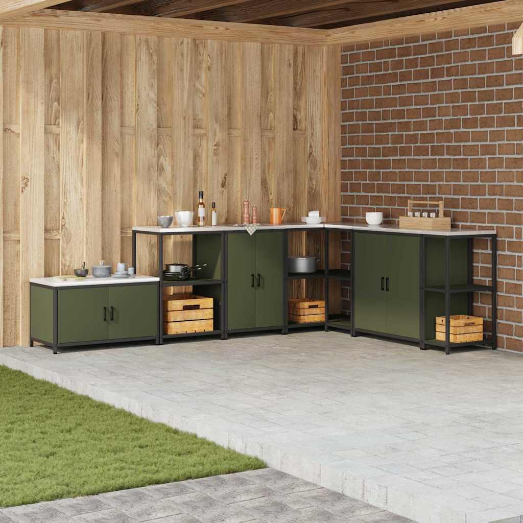 Meuble de rangement de cuisine avec étagère Vert olive Acier