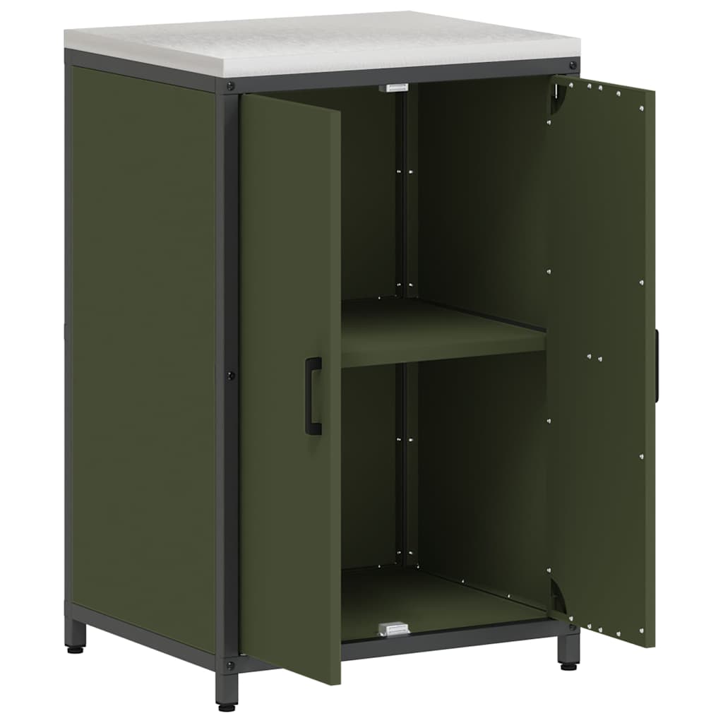 Meuble de rangement de cuisine avec étagère Vert olive Acier