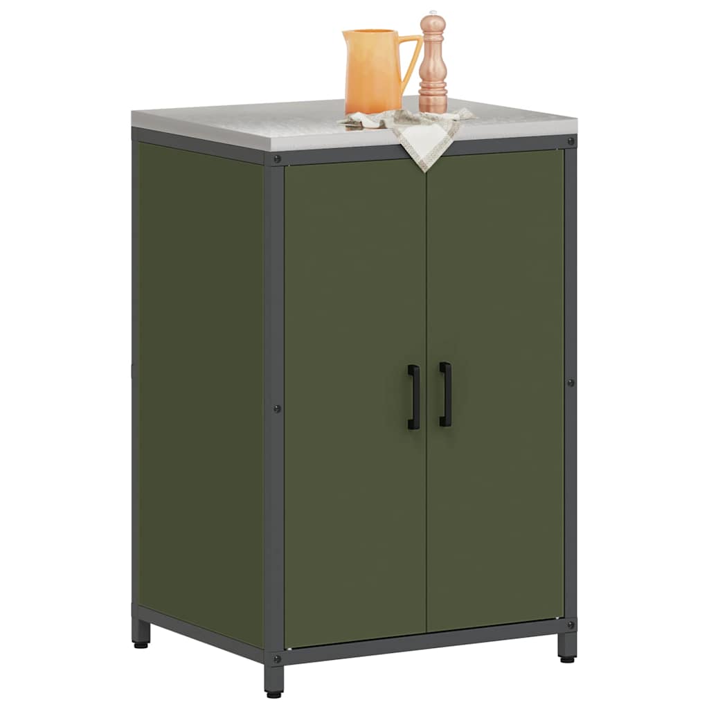 Meuble de rangement de cuisine avec étagère Vert olive Acier
