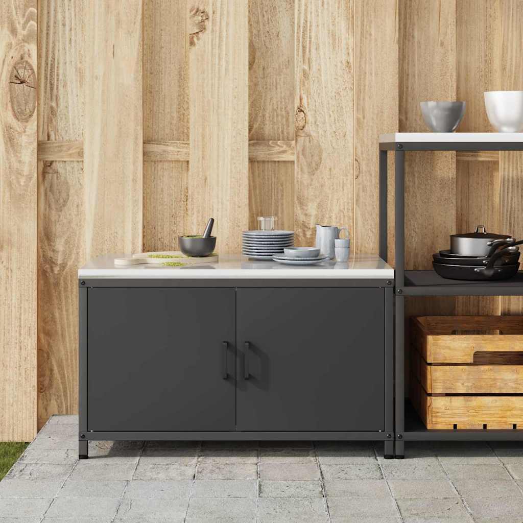 Meuble de rangement de cuisine avec étagère Noir Acier