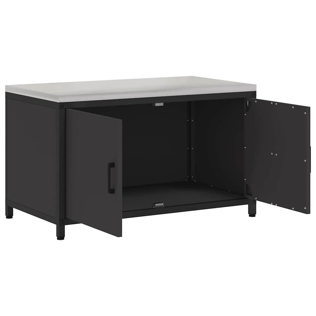 Meuble de rangement de cuisine avec étagère Noir Acier