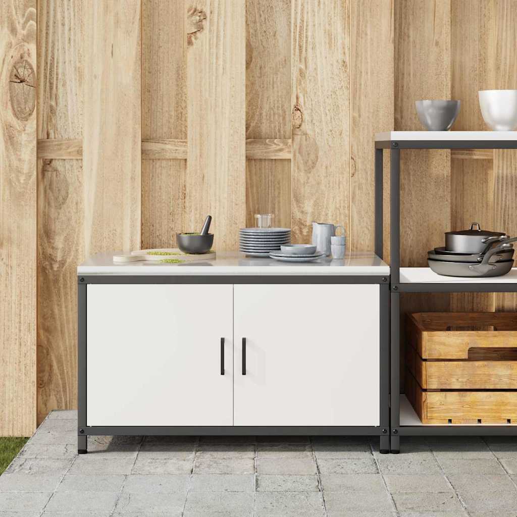 Meuble de rangement de cuisine avec tiroir Blanc Acier