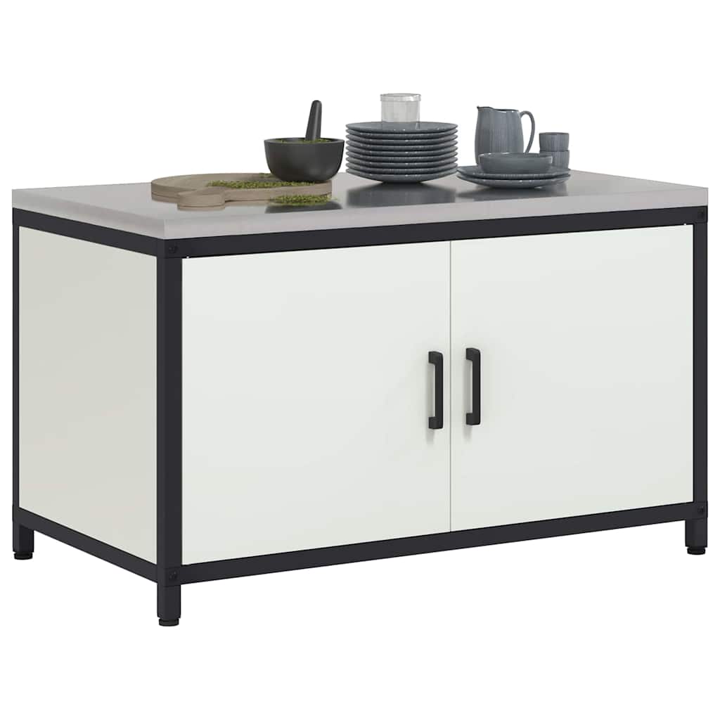 Meuble de rangement de cuisine avec tiroir Blanc Acier