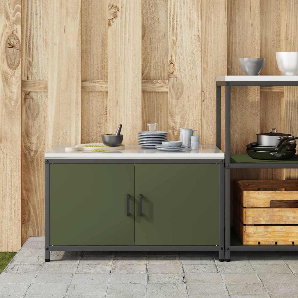 Meuble de rangement de cuisine avec étagère Vert olive Acier