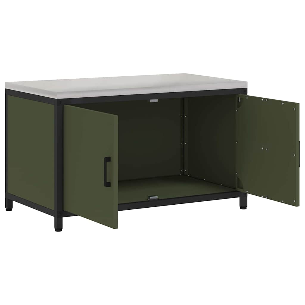 Meuble de rangement de cuisine avec étagère Vert olive Acier