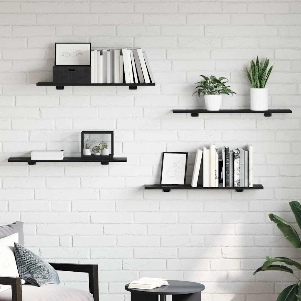 Étagère à livres 4 pcs Noir 80 x 20 x 1.5 cm Bois d'ingénierie