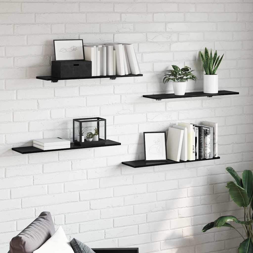 Étagère à livres 4 pcs Noir 80 x 20 x 1.5 cm Bois d'ingénierie