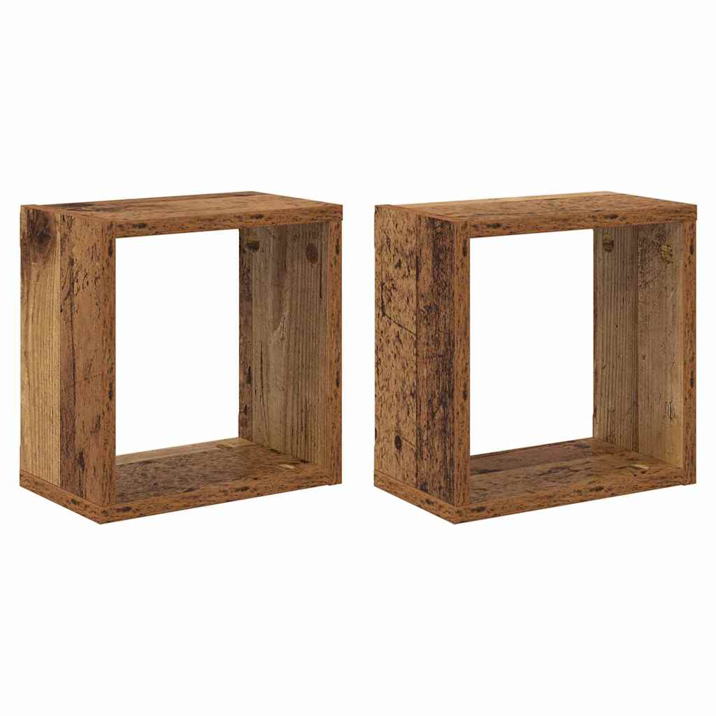 Étagères murales avec étagère 2 pcs Bois ancien 26 x 15 x 26 cm