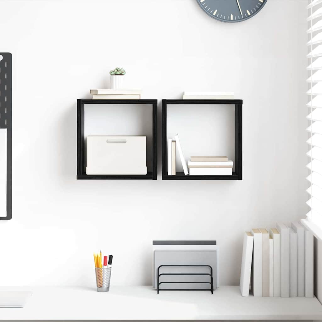 Étagères murales avec étagère 2 pcs Chêne noir 26 x 15 x 26 cm