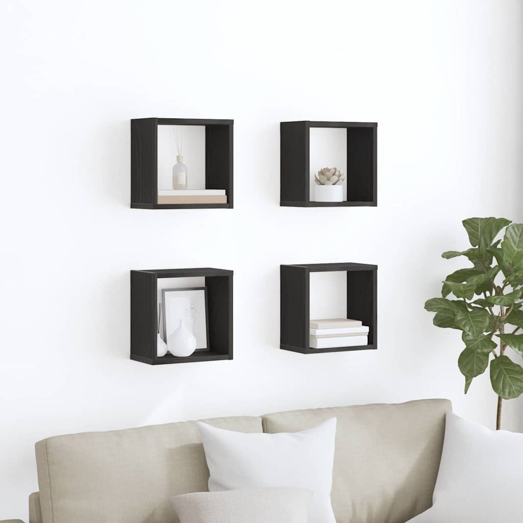 Étagères murales avec étagère 4 pcs Chêne Noir 26 x 15 x 26 cm