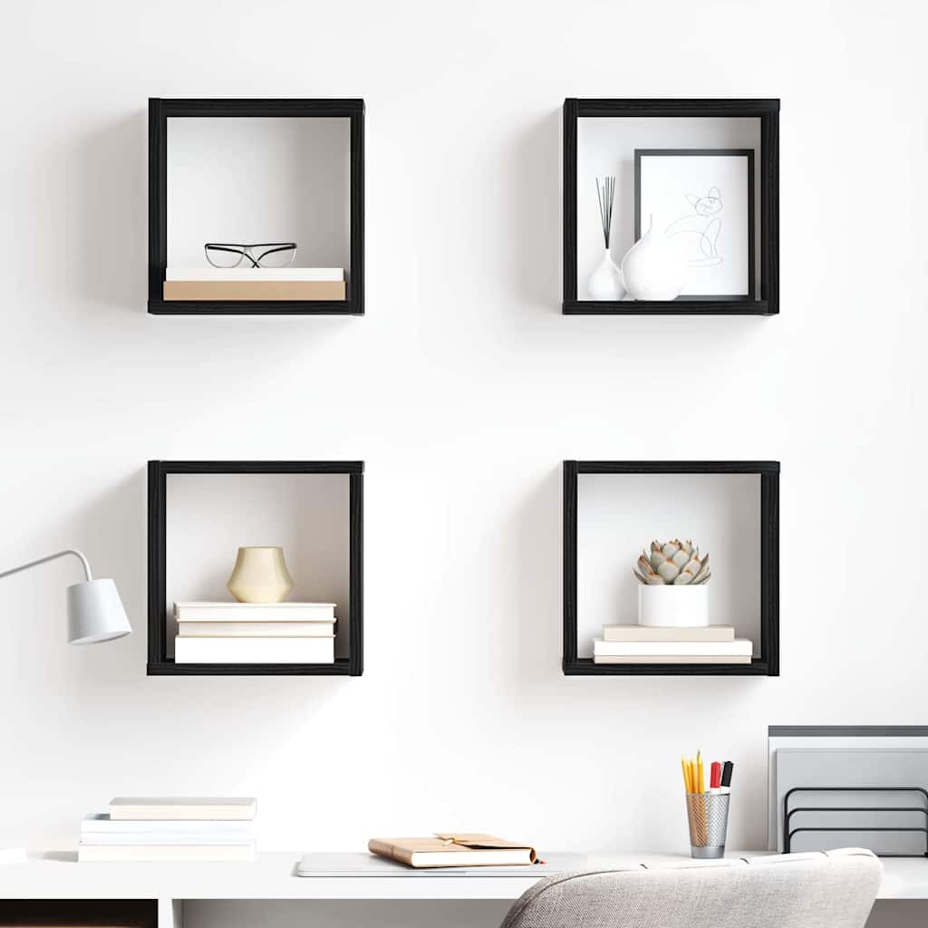 Étagères murales avec étagère 4 pcs Chêne Noir 26 x 15 x 26 cm