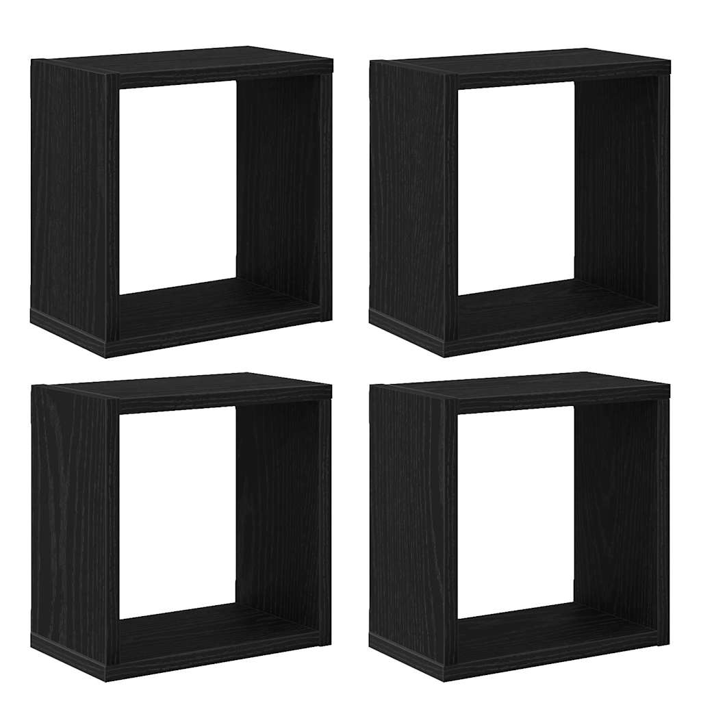 Étagères murales avec étagère 4 pcs Chêne Noir 26 x 15 x 26 cm