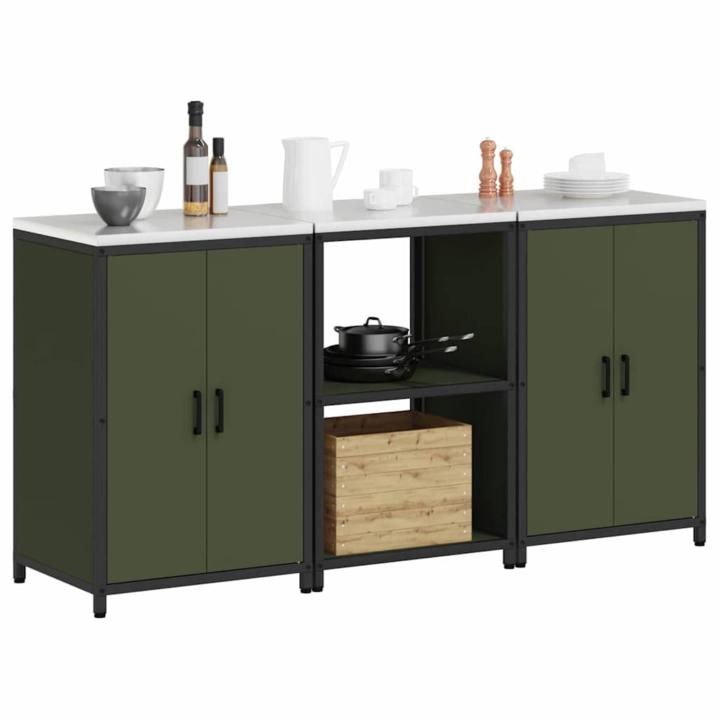Ensemble de rangement cuisine 3 pcs Vert olive 180 x 50 x 92 cm
