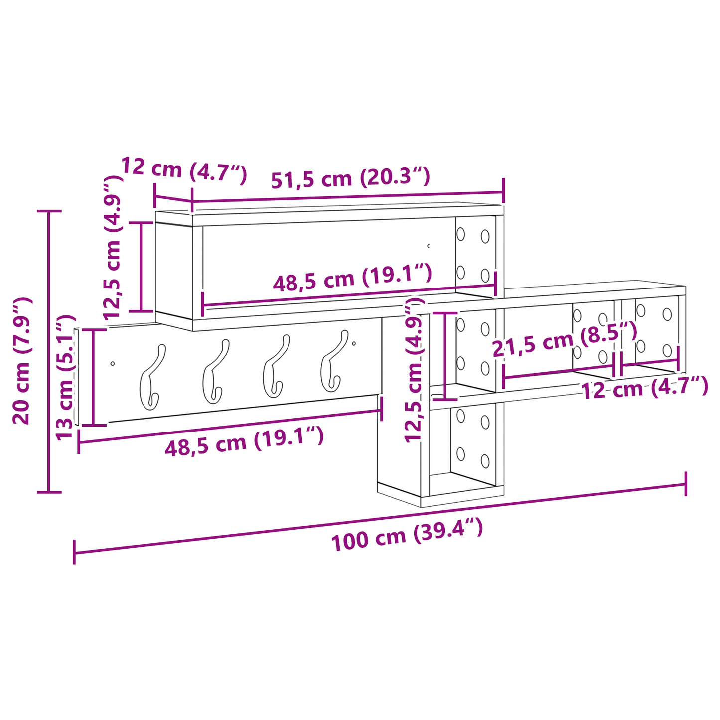 Porte-manteau mural avec étagère Chêne fumé 100 x 12 x 43,5 cm