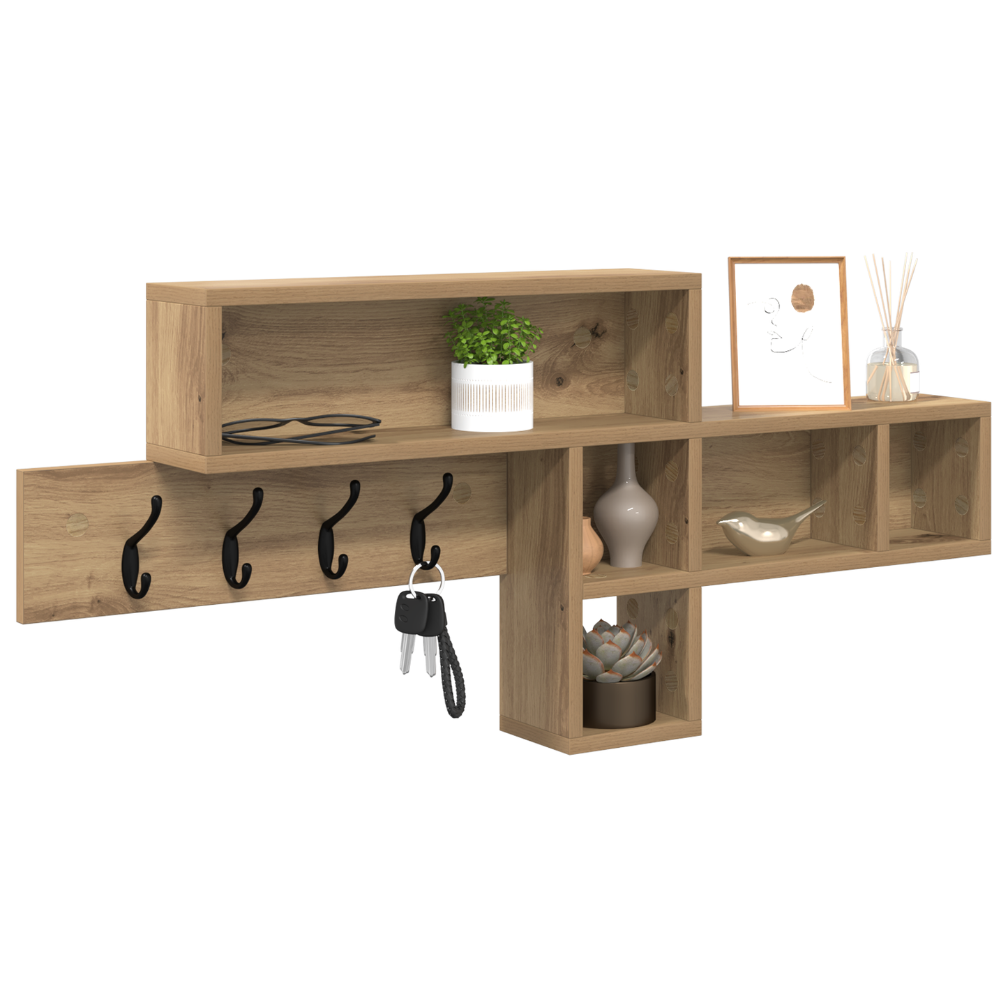 Porte-manteau mural chêne artisanal 100 x 12 x 43,5 cm