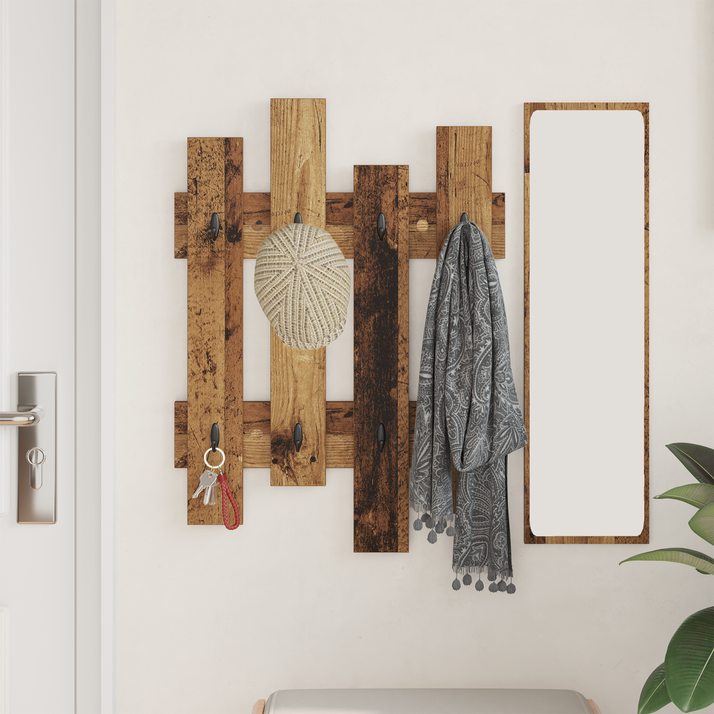Porte-manteau mural Montage mural Bois ancien 60 x 3 x 82 cm