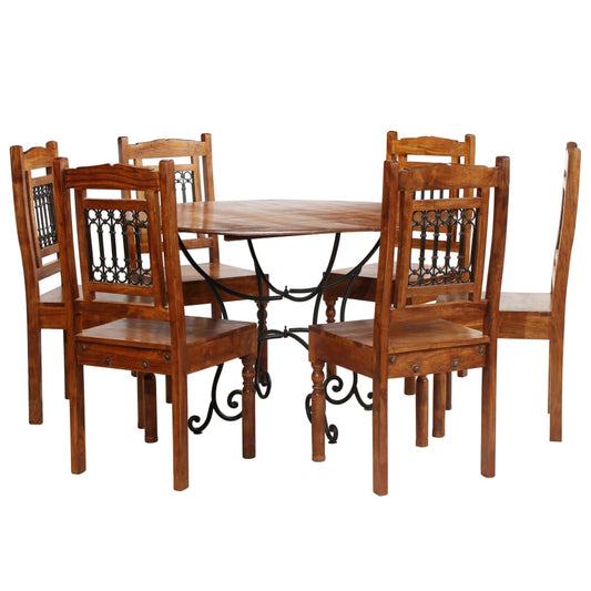 Ensemble de tables à manger 7 pcs bois d’acacia massif