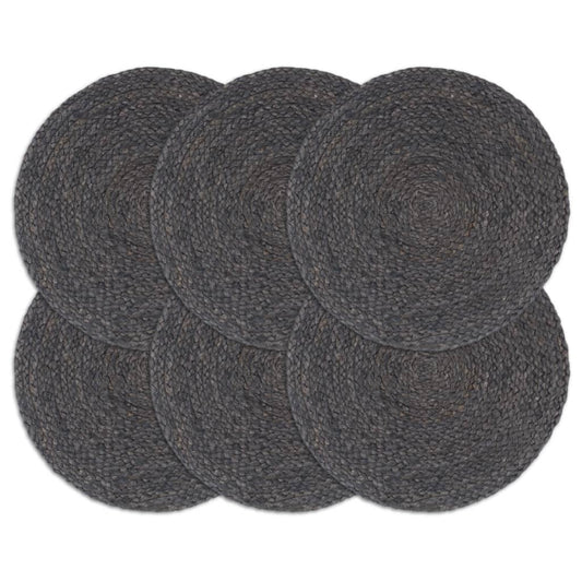 Napperons 6 pcs Gris foncé Plain 38 cm Rond Jute