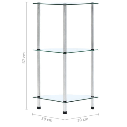 Étagère 3 niveaux Transparent 30x30x67 cm Verre trempé