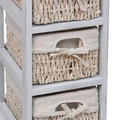 Étagère de rangement en bois 3 paniers en tissage Blanc
