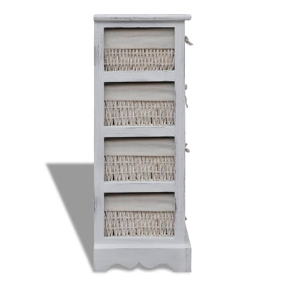 Étagère de rangement en bois 4 paniers en tissage Blanc