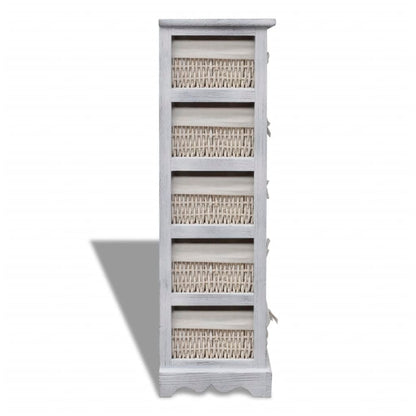Étagère de rangement en bois 5 paniers en tissage Blanc