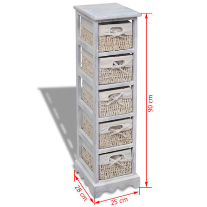 Étagère de rangement en bois 5 paniers en tissage Blanc