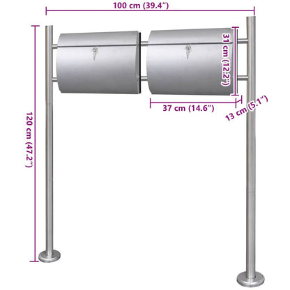 Double boîte à lettre sur support en acier inoxydable