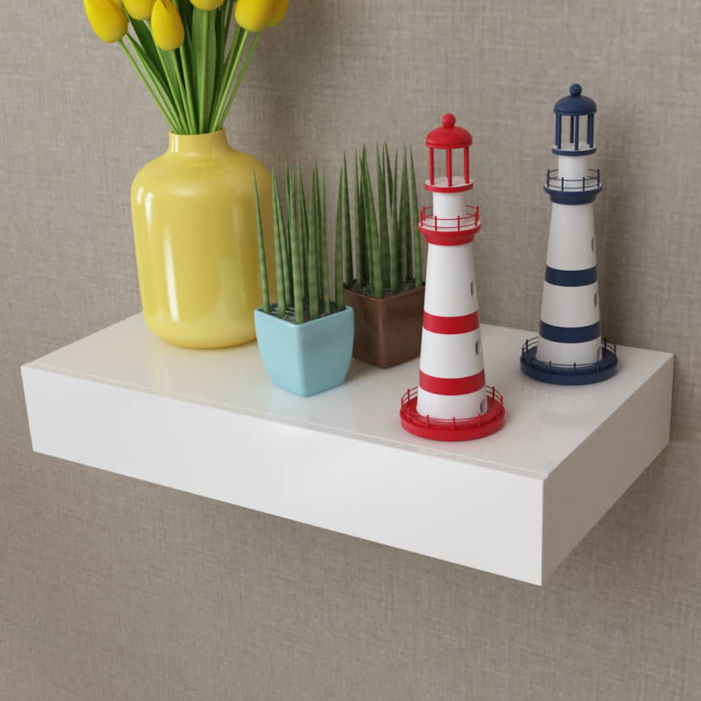 Étagère murale avec 1 tiroir MDF Blanc Rangement de livres/DVD