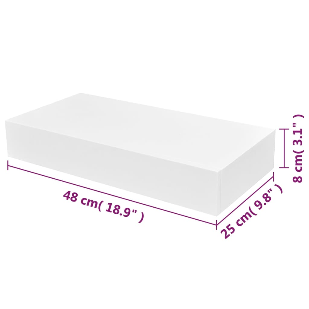 Étagère murale avec 1 tiroir MDF Blanc Rangement de livres/DVD