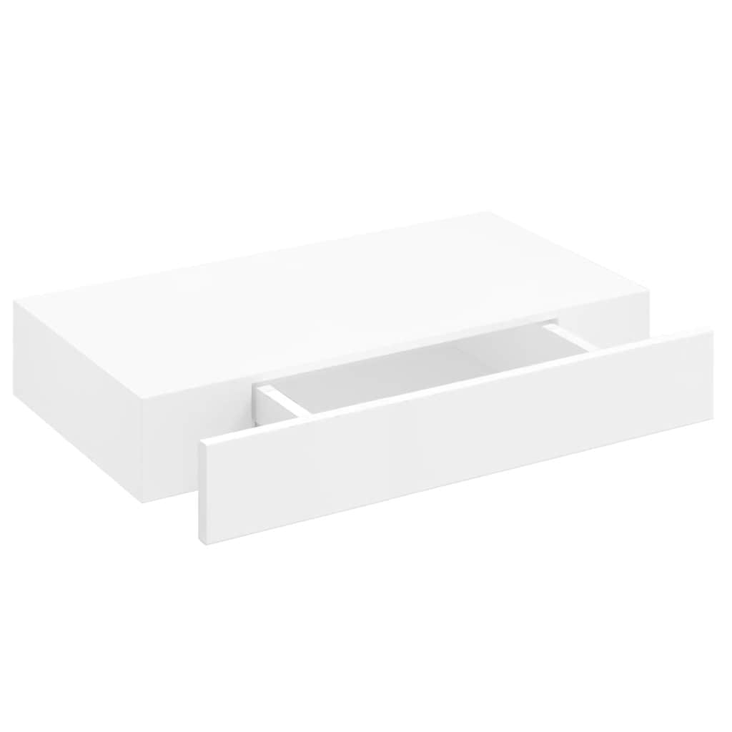 Étagère murale avec 1 tiroir MDF Blanc Rangement de livres/DVD