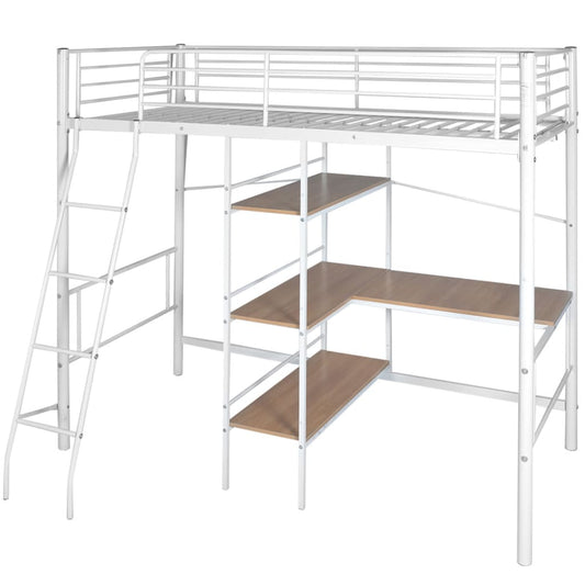 Lit superposé avec bureau Blanc et marron Métal 90x200 cm