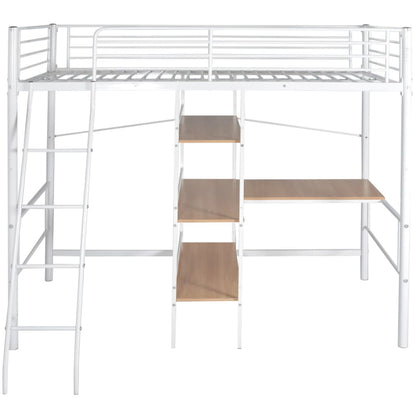 Lit superposé avec bureau Blanc et marron Métal 90x200 cm