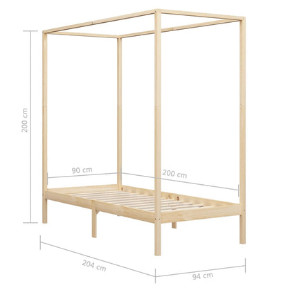 Cadre de lit à baldaquin sans matelas bois massif 90x200 cm