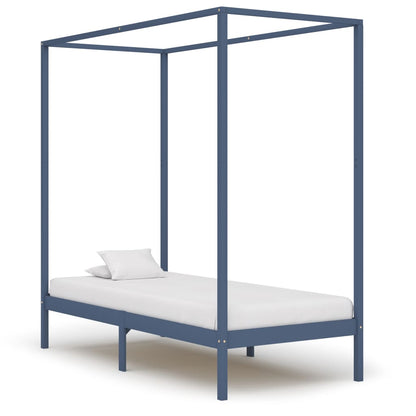 Cadre de lit à baldaquin sans matelas gris bois massif 90x200cm