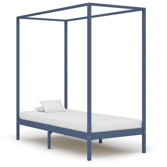 Cadre de lit à baldaquin sans matelas gris bois massif 90x200cm