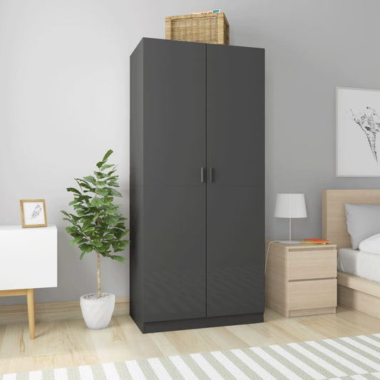 Garde-robe Gris brillant 90x52x200 cm Bois d’ingénierie
