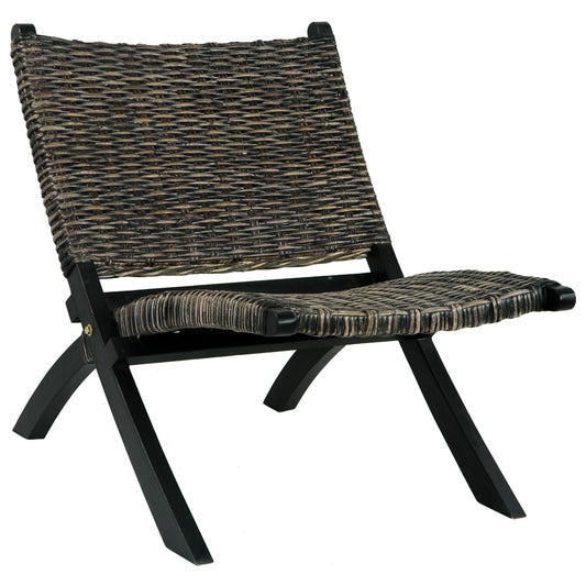 Chaise de relaxation rotin kubu naturel et bois d'acajou massif