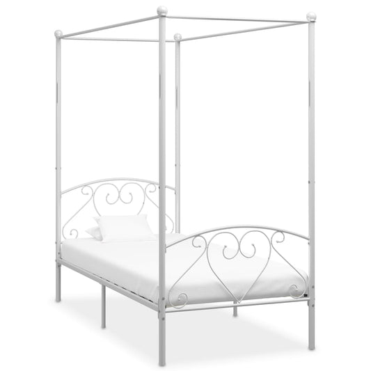 Cadre de lit à baldaquin sans matelas blanc métal 90x200 cm