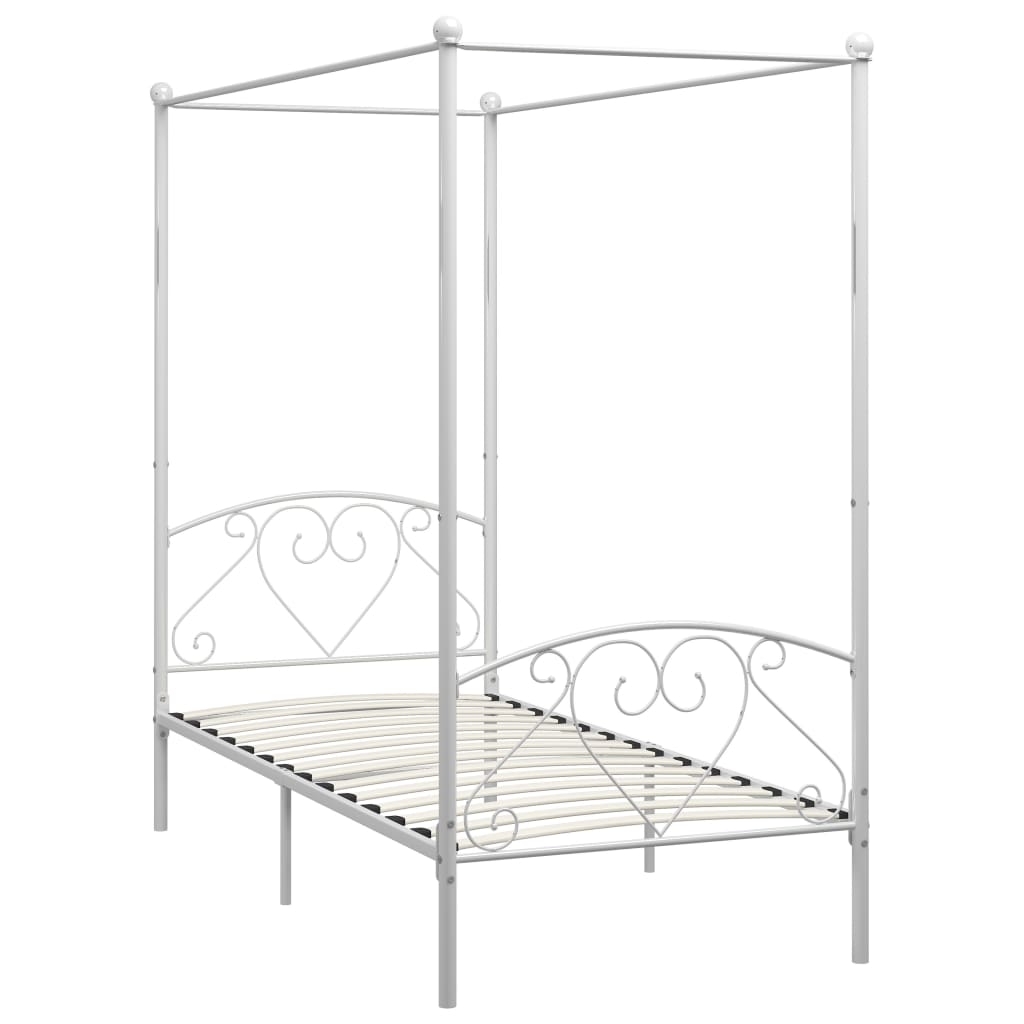 Cadre de lit à baldaquin sans matelas blanc métal 90x200 cm
