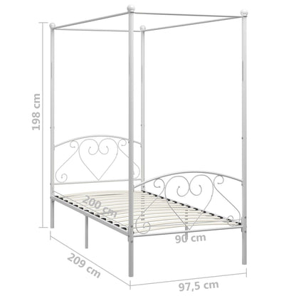 Cadre de lit à baldaquin sans matelas blanc métal 90x200 cm