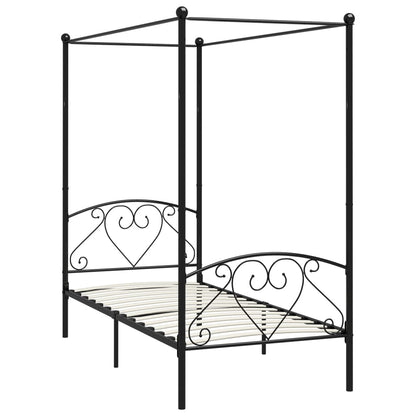 Cadre de lit à baldaquin sans matelas noir métal 90x200 cm