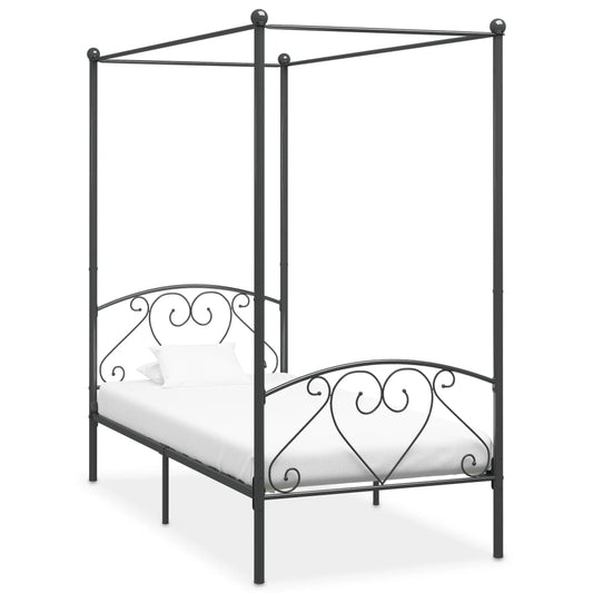 Cadre de lit à baldaquin sans matelas gris métal 100x200 cm