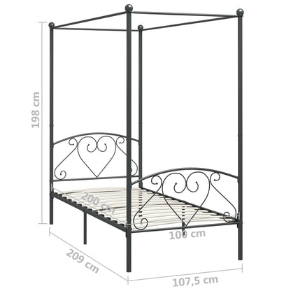 Cadre de lit à baldaquin sans matelas gris métal 100x200 cm