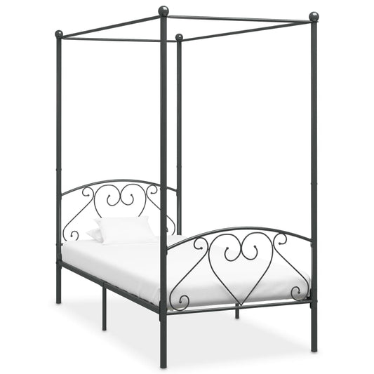 Cadre de lit à baldaquin sans matelas gris métal 120x200 cm