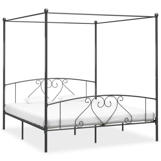 Cadre de lit à baldaquin sans matelas gris métal 180x200 cm