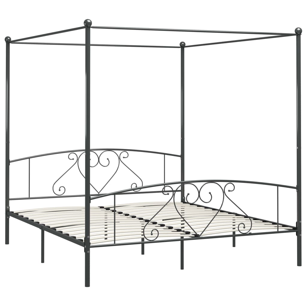 Cadre de lit à baldaquin sans matelas gris métal 180x200 cm