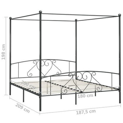 Cadre de lit à baldaquin sans matelas gris métal 180x200 cm