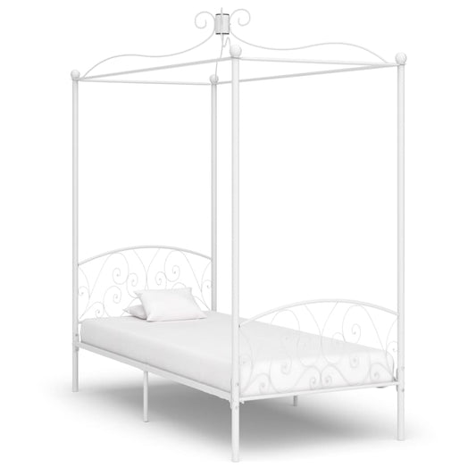 Cadre de lit à baldaquin sans matelas blanc métal 90x200 cm