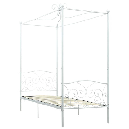 Cadre de lit à baldaquin sans matelas blanc métal 90x200 cm